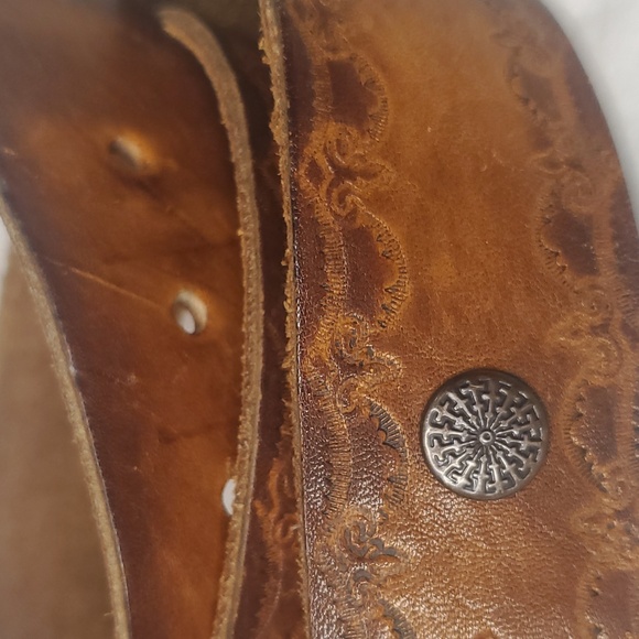 Vintage Belt and Freightliner Buckle Trucker Western Tooled Leather Belt - Picture 5 of 11